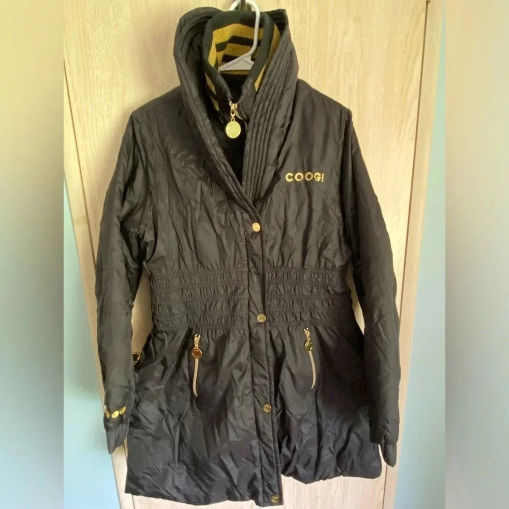 Vintage Authentic COOGI Long Puffer Jacket Black & Gold Retro Women’s EUC Sz L